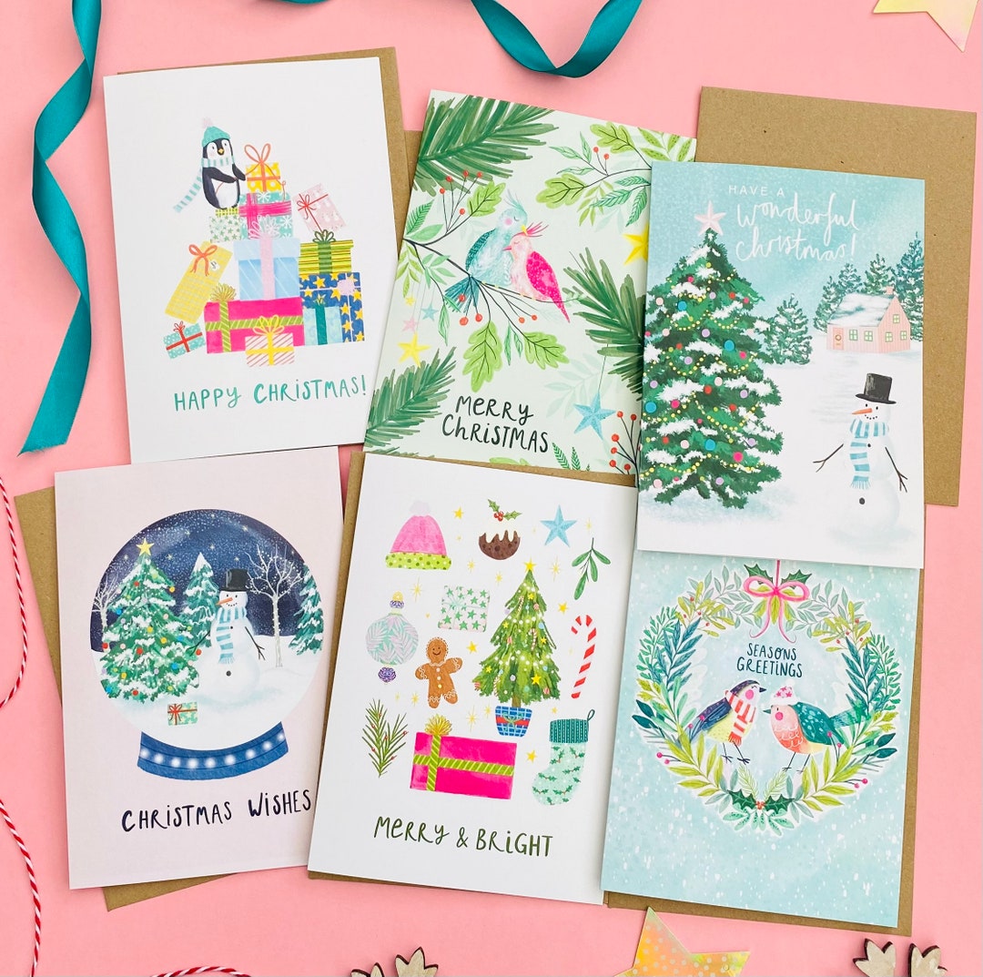 Luxury Christmas Card Pack of 6 Designs, Festive Christmas Cards