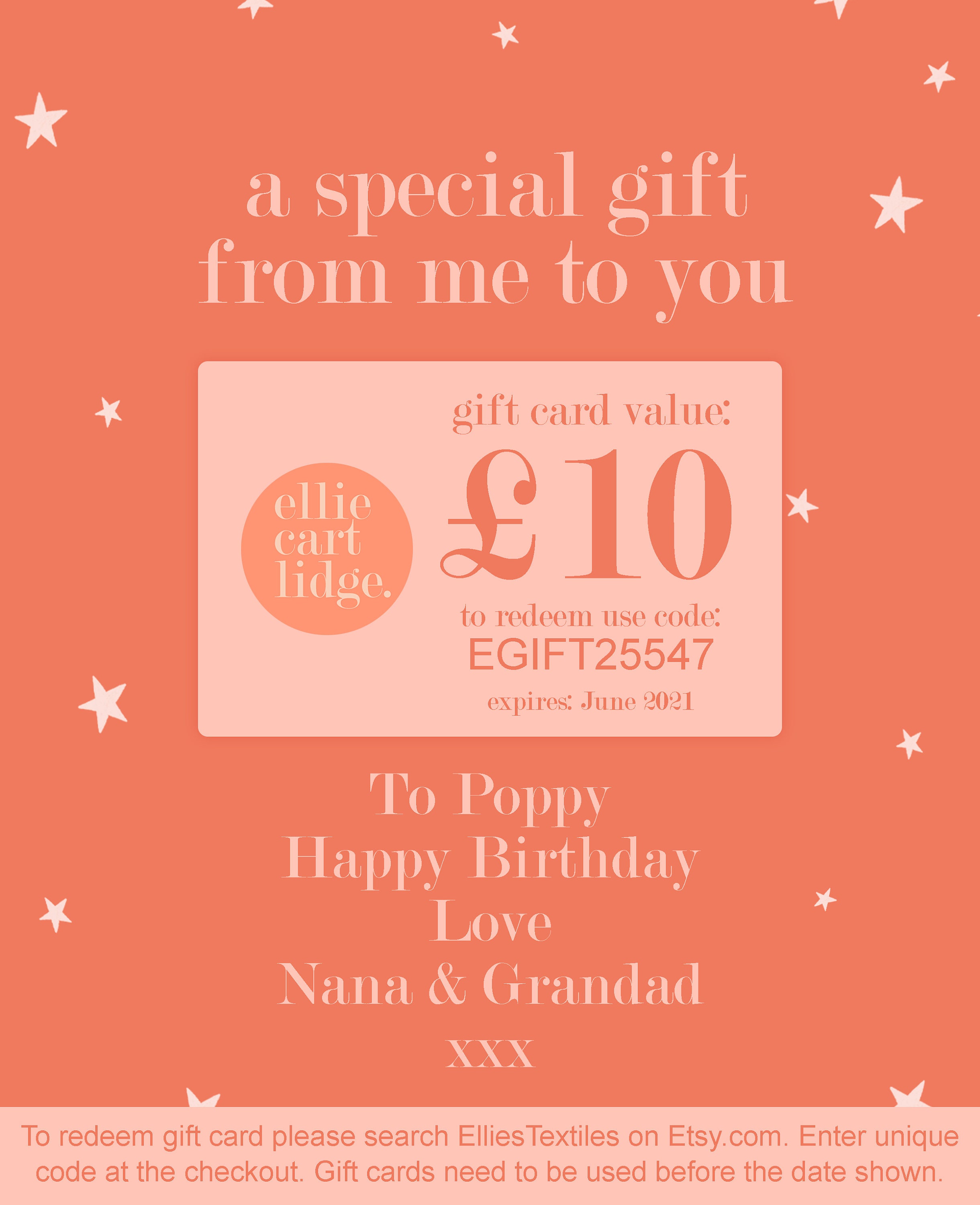 E-Gift Card / Voucher For Elliestextiles Only - Etsy Australia