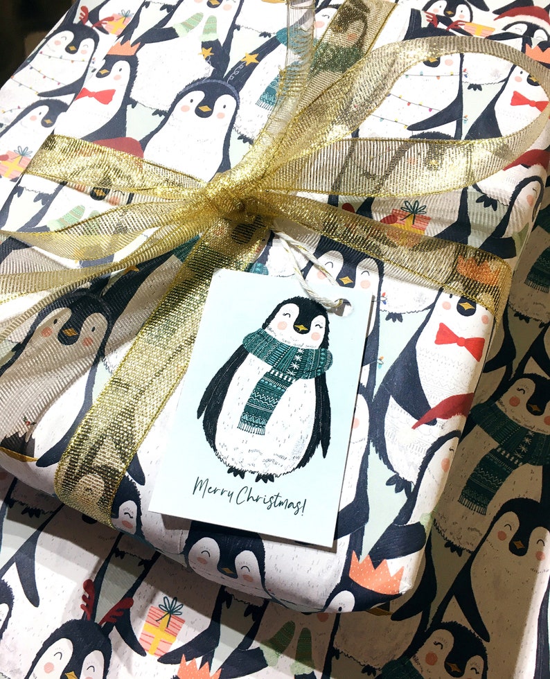 Penguin Christmas Gift Wrap / Recyclable Wrapping Paper / Etsy