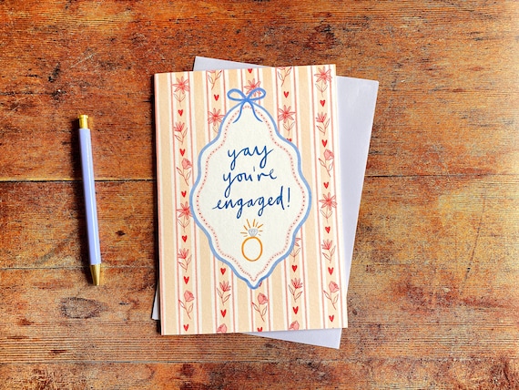 You're Engaged Floral Bow Engagement Card, Engagement Card, Happy Engagement Card, Congratulations on your Engagement Card, Proposal Card