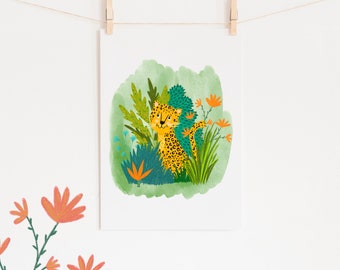 Leopard Jungle Illustration Print: Nursery Wall Art