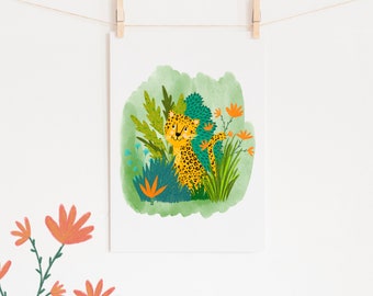 Leopard Jungle Illustration Print / Nursery Wall Art / Cat Lovers Print / Unisex Print