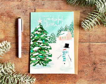 Have A Wonderful Christmas Snowman A5 Greeting Card, Christmas Greeting Card, Happy New Year Card
