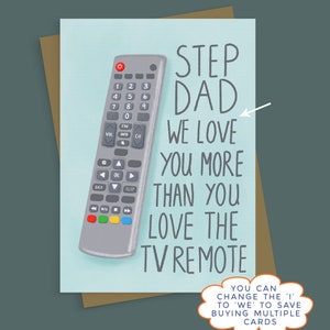 Fathers Day Step Dad TV Remote A5 Card, Funny Step Dad Fathers Day Card, Fathers Day Card From Daughter or Son, Dad TV Lover Card image 5