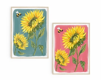 Sunflower Illustration Art Print, Botanical Wall Decor