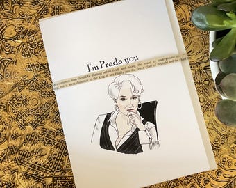 Lustige handgezeichnete Grußkarte zum Abschluss. Der Teufel trägt Prada Miranda Priestly 13x18 mit Umschlag