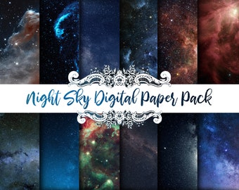 Starry Sky Space Digital Paper Pack, Night Sky Backgrounds, Outer Space Digital Paper, Galaxy Universe backgrounds, Instant Download!