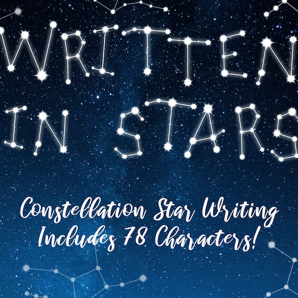 Written in Stars Letters (not a font file), Star Constellation Writing, Stars Letters, Zodiac Words, Star Writing