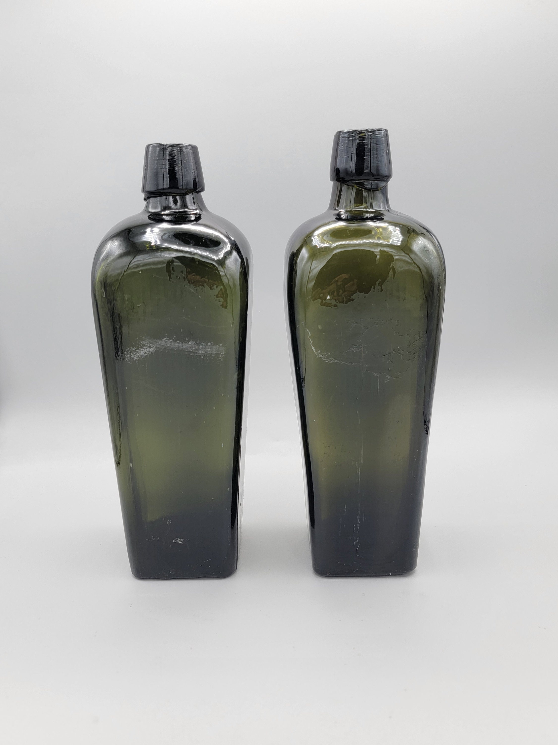 Antique Case Gin Bottles Taper Gin Olive Glass Coffin Bottle Etsy