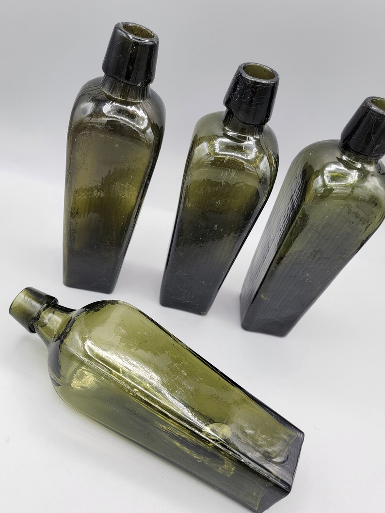 Antique Case Gin Bottles Taper Gin Olive Glass Coffin Bottle Etsy
