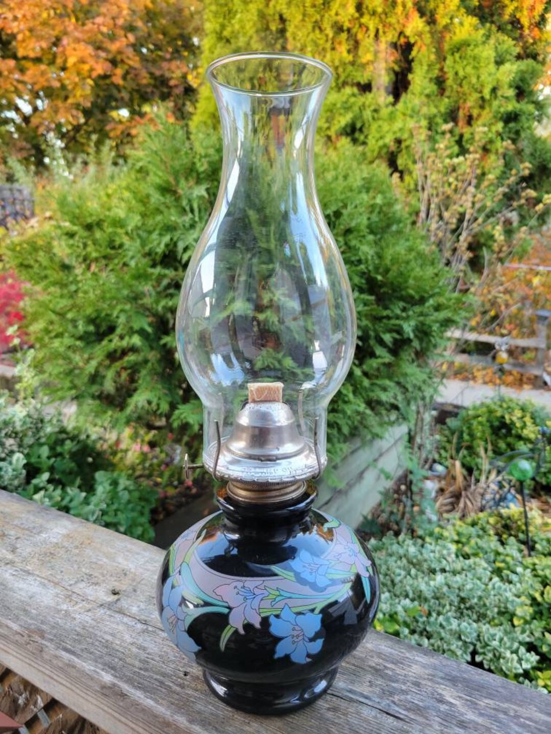 Vintage Kaadan Ltd Oil/kerosene Lamp Black With Pastel Day Etsy Canada