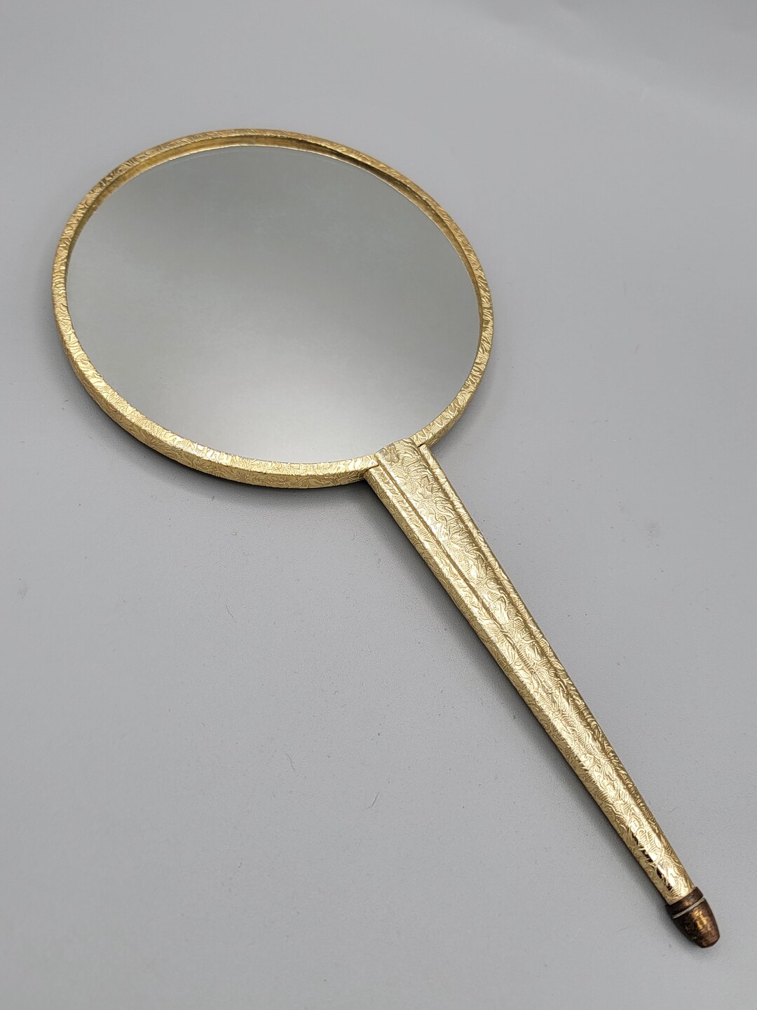 Vintage Brass Hand Mirror With Embroidered Flowers Etsy