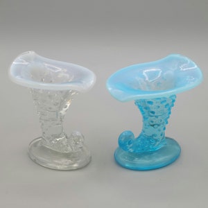 Fenton Style Hobnail Glass Cornucopia | White Opalescent Trumpet Vase | Antique/Mid-Century Art Glass Home Decor