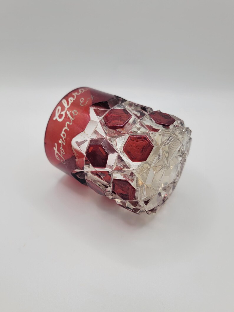 Antique Ruby Flashed EAPG Mug, Engraved Clara Toronto 1903, Victorian Glassware image 4
