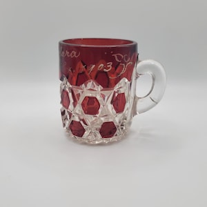 Antique Ruby Flashed EAPG Mug, Engraved Clara Toronto 1903, Victorian Glassware