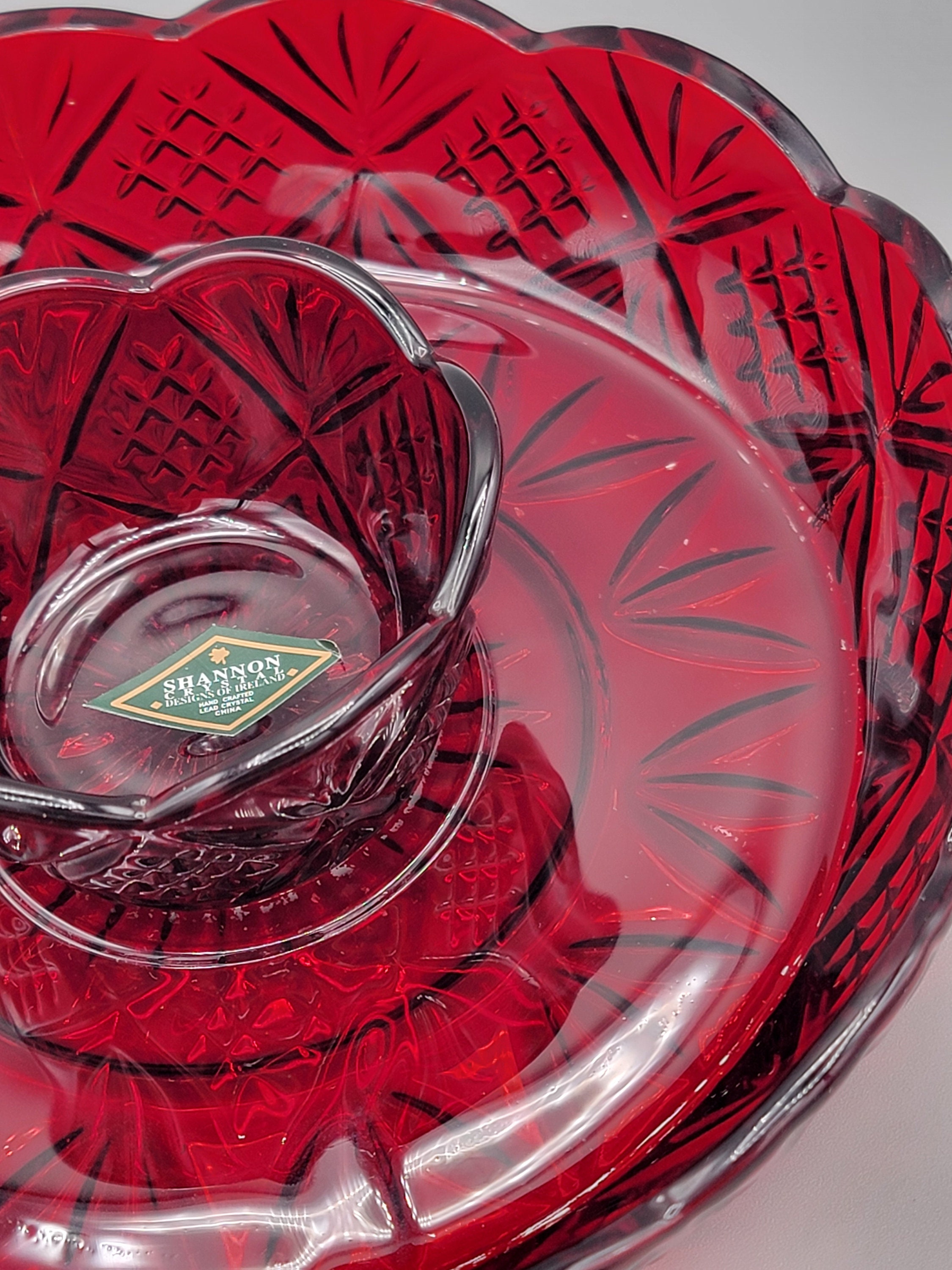 Godinger Dublin Red Shannon Crystal Chip and Dip Serving Bowls, Set of
