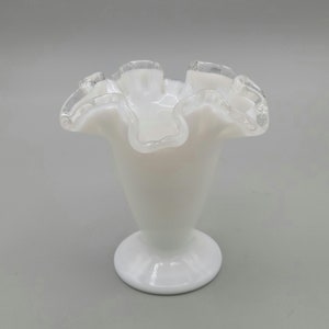 Vintage Fenton Silver Crest Vase | Clear Double Crimped Crest on Milk Glasslass