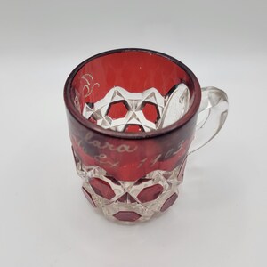 Antique Ruby Flashed EAPG Mug, Engraved Clara Toronto 1903, Victorian Glassware image 5