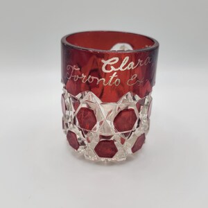 Antique Ruby Flashed EAPG Mug, Engraved Clara Toronto 1903, Victorian Glassware image 2