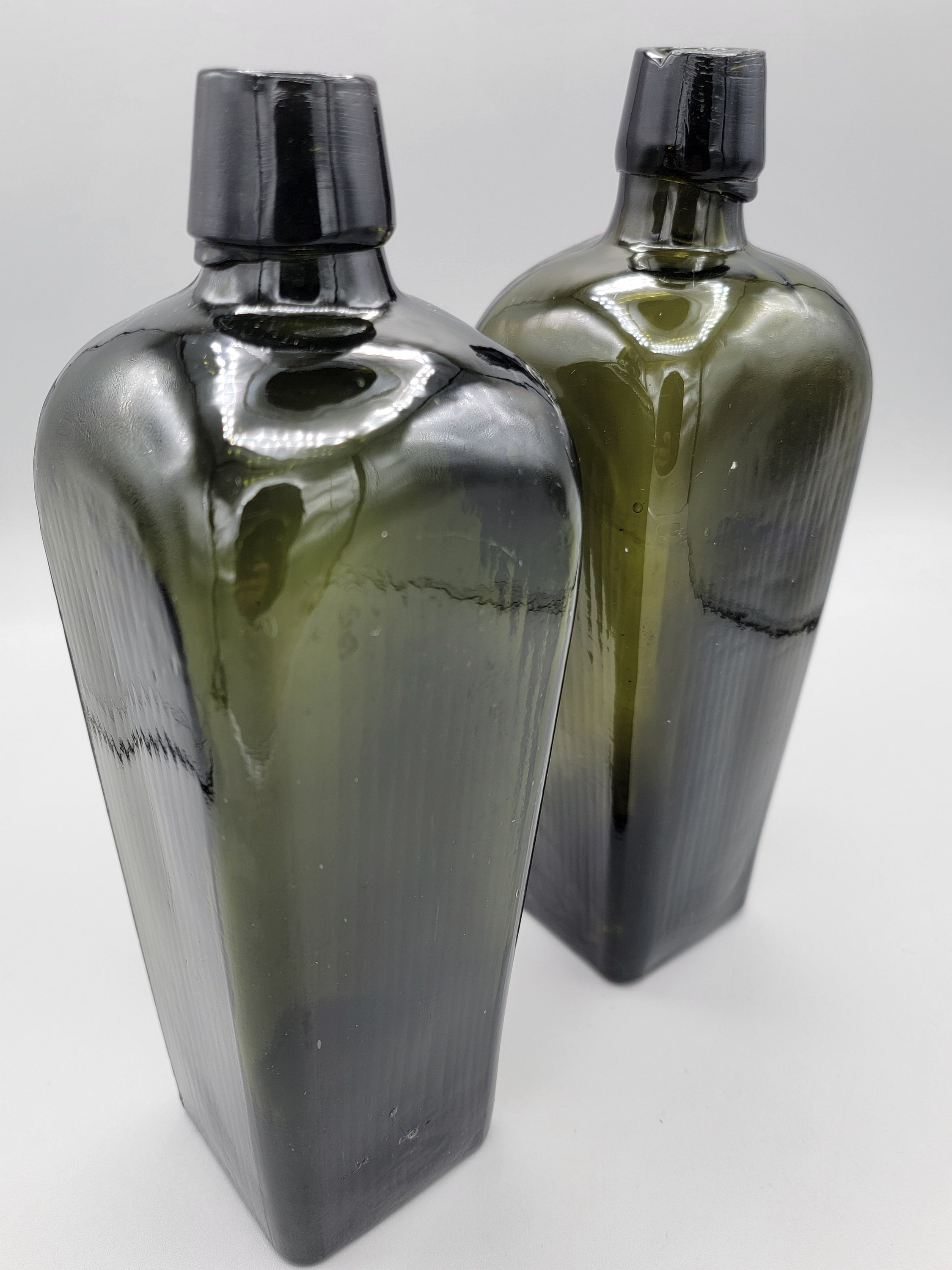 Antique Case Gin Bottles Taper Gin Olive Glass Coffin Bottle Etsy