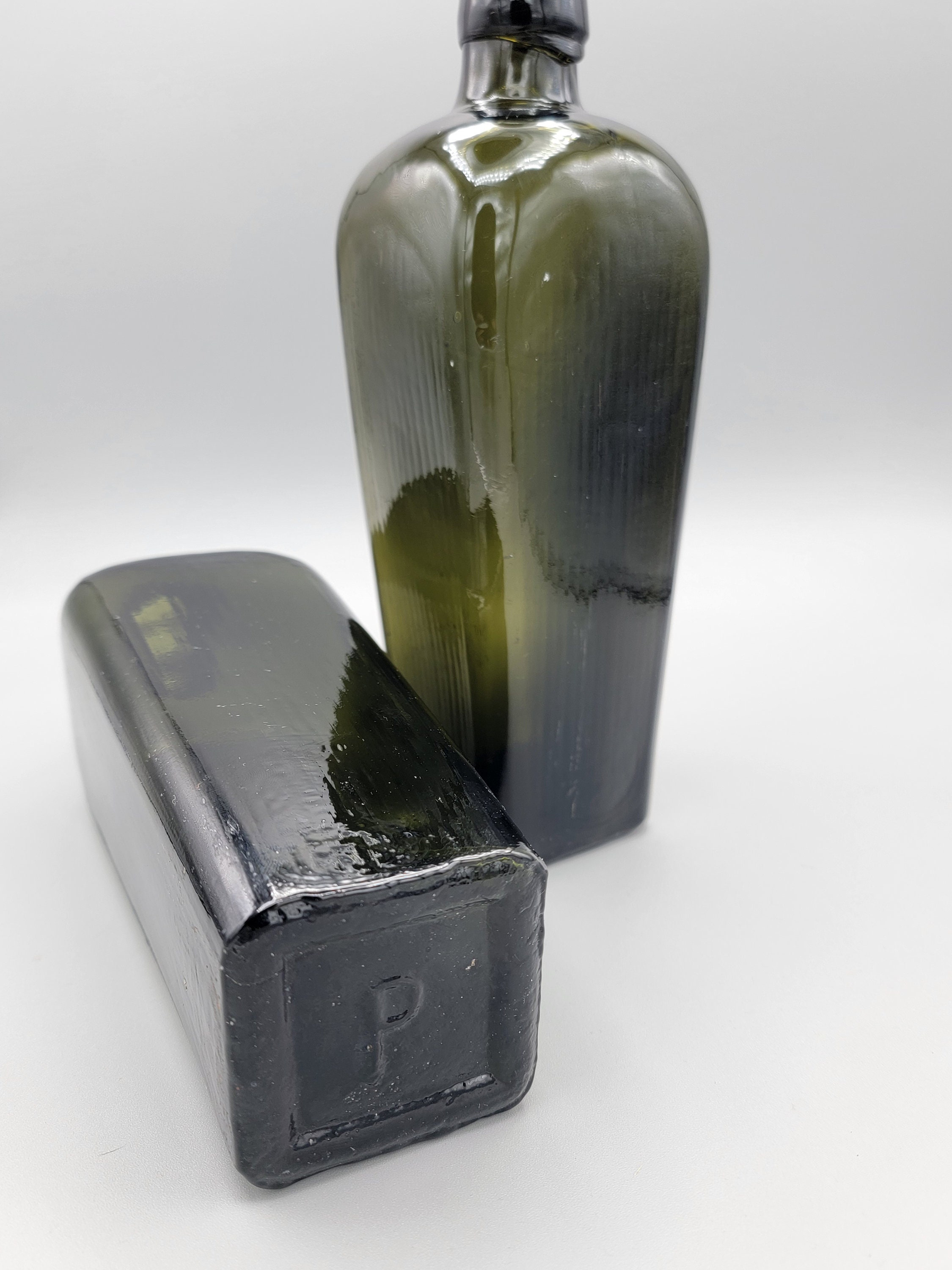 Antique Case Gin Bottles Taper Gin Olive Glass Coffin Bottle Etsy