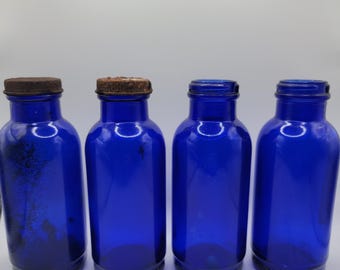 Flacons Bromo-Seltzer, verre bleu cobalt, objets de collection pour médicaments vintage