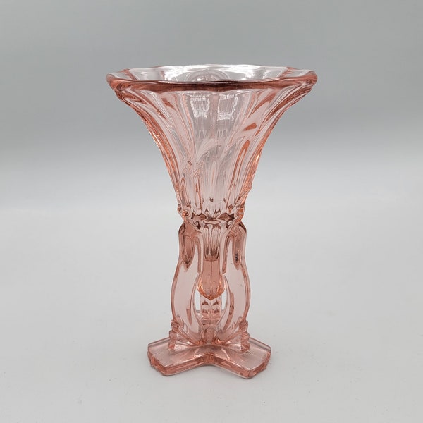 Vintage 1930s Czech Art Deco Pink Glass Rocket Vase