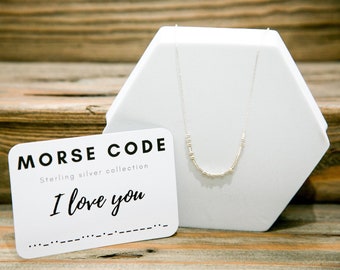 I love you Morse Code sterling silver necklace, hidden message, valentines gift for her, layering necklace, delicate jewellery for women