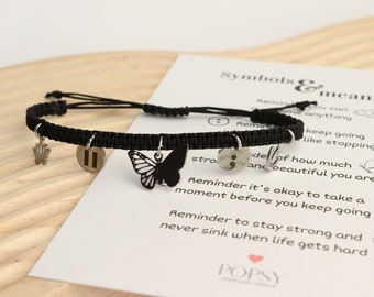 Survivor symbols bracelet, semicolon jewelry, mental health gifts, positivity bracelet, semi colon bracelet, bpd jewelry, recovery bracelet