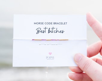 Bitches Morse Code Bracelet, Friendship Jewelry Card