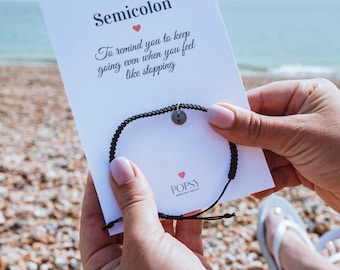 Macrame Semicolon Bracelet: Stainless Steel Charm, Mental Health Gift