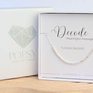 Sterling Silver Morse Code Necklace: 'Fucking Badass' Hidden Message