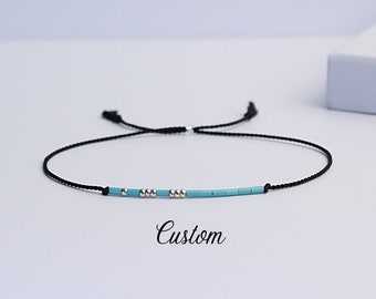 Custom Morse code tiny bead bracelet | Gifts for man | Custom name bracelet | Friendship and Couple Bracelets Set | Stocking stuffer for her