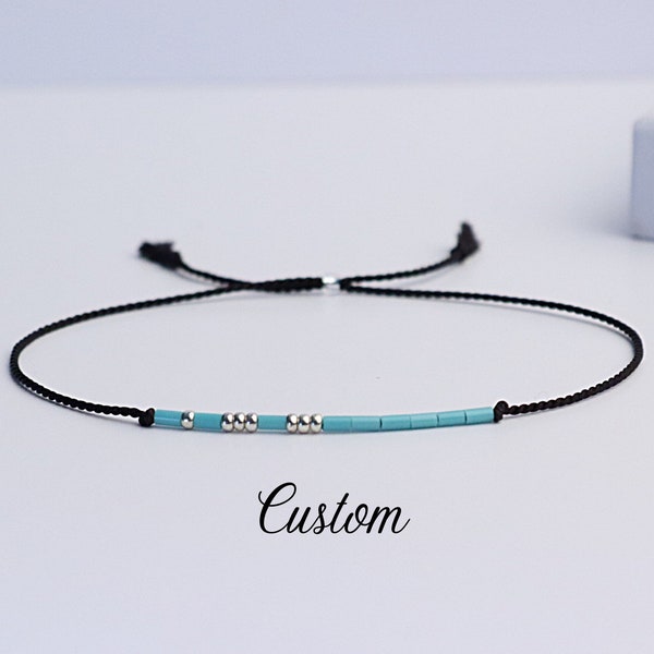 Custom Morse code tiny bead bracelet | Gifts for man | Custom name bracelet | Friendship and Couple Bracelets Set | Stocking stuffer for her