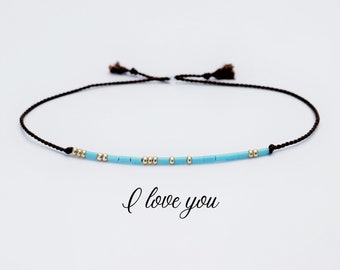 I love you Morse code bracelet | Morse Code Secret Hidden Message | I Love You For  Men | Dainty Seed bead Jewellery | Letter Box Gift UK