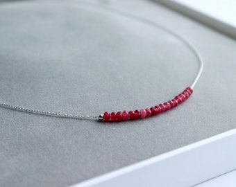 Raw Ruby gemstone necklace, gemstone jewellery gift for her, layering necklace, delicate jewellery for women, July birthstone necklace