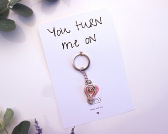 you turn me on keyring, light bulb keyring,   Humour gift, couples gift, gifts for couples, sexual gift, funny gifts, funny keyrings, humour