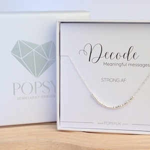 Strong AF Morse code beaded sterling silver neckless, mental health awareness gift, encouragement gift for her, gift for mental illnesses