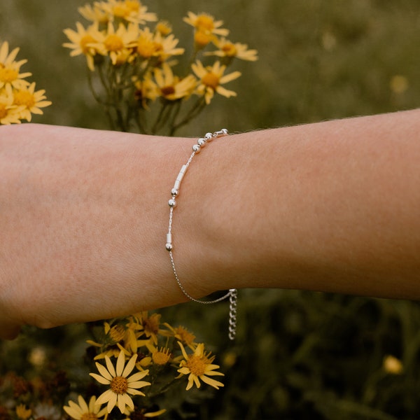 Custom 925 sterling silver Morse Code beaded bracelet, jewellery gift for her, stackable wristlet for women, Mother’s Day gift, gift for mum