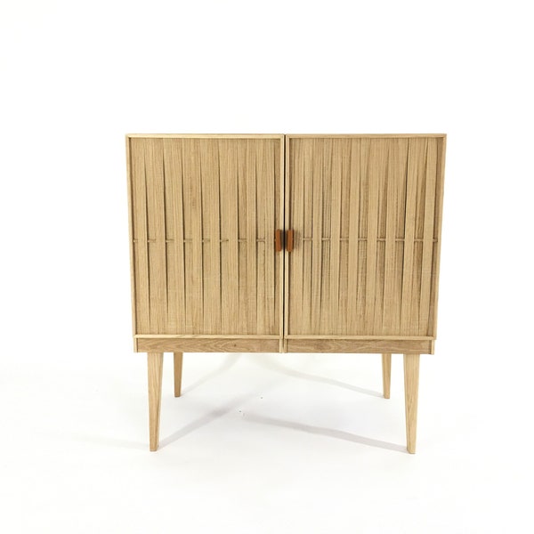 2 door solid oak cabinet, oak sideboard, leather handles, solid oak, natural finish