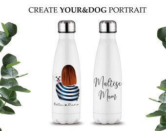 Perro mamá botella, botella de agua maltés, regalos maltés, taza de la mamá maltés, botella de la mascota personalizada, botella de malta personalizada, taza de perro personalizada, botellas de la madre