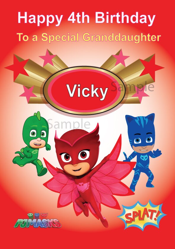 PJ Mask Personalised Birthday card with an Image of PJ MAsks | Etsy
