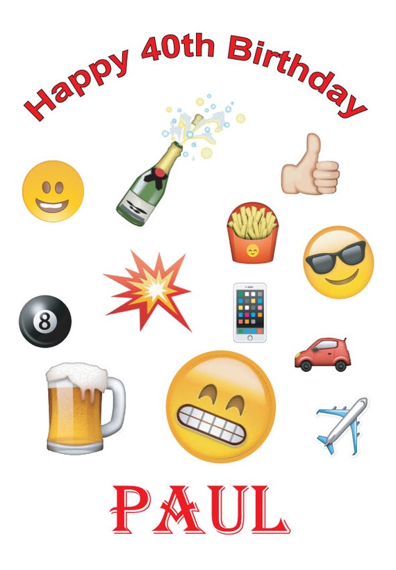 40th Birthday Card Personalised With Emoji Images Gb Etsy - emoji choker roblox