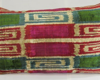 Free Shipping,16 inches x 24 inches,Silk Velvet ikat Pillow,Hand Loom Made Silk Velvet ikat Cushion Cover,ikat Fabric,Decorative Pillow