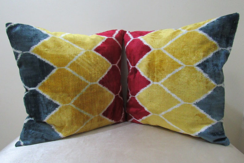 Free Shipping,20 inches x 20 inches,Silk Velvet ikat Pillows,Hand Loom Made Silk Velvet ikat Cushion shops Covers,twin silk velvet ikat pillows