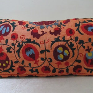 Suzani  Lumbar pillow,  silk embroidery on cotton fabric ,handwoven lumbar  pillows,32 inches  x 16 inches,NO:A9