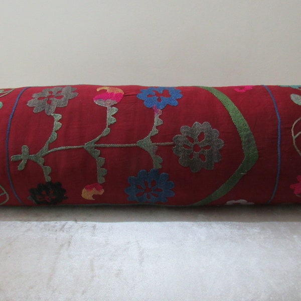 Free Shipping 29 inches x 12 inches Cotton Vintage  Suzani pillow ,cotton embroidery on cotton fabric  sausage suzani pillow case no:7