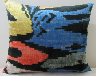 Free Shipping,24 x 20 inches, 61 x 50 cm Silk Velvet ikat Pillow,Hand Loom Made Silk Velvet ikat Cushion Cover,ikat Fabric,Decorative Pillow
