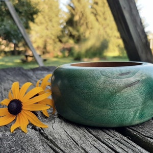 Hand turned European poplar Mappa teal stained gift wood bowl
