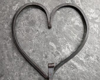 Hand forged blacksmith heart wall hook